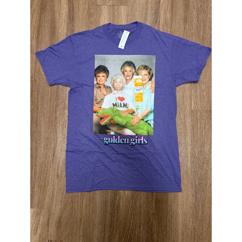 The Golden Girls Mens Purple Graphic T-Shirt Retro TV Show Cast Photo Size M NWT